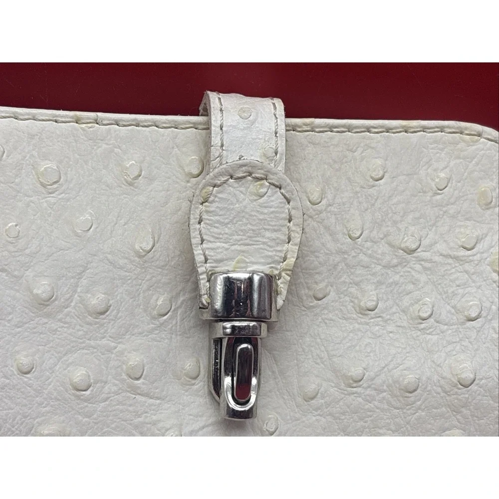 Ivory Ostrich Skin Effect bag w/Clasp Crossbody Purse Borse In Pelle Italy